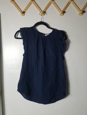 LOFT WOMEN'S NAVY SLEEVELESS RUFFLED SHOULDER TANK TOP SIZE SMALL
